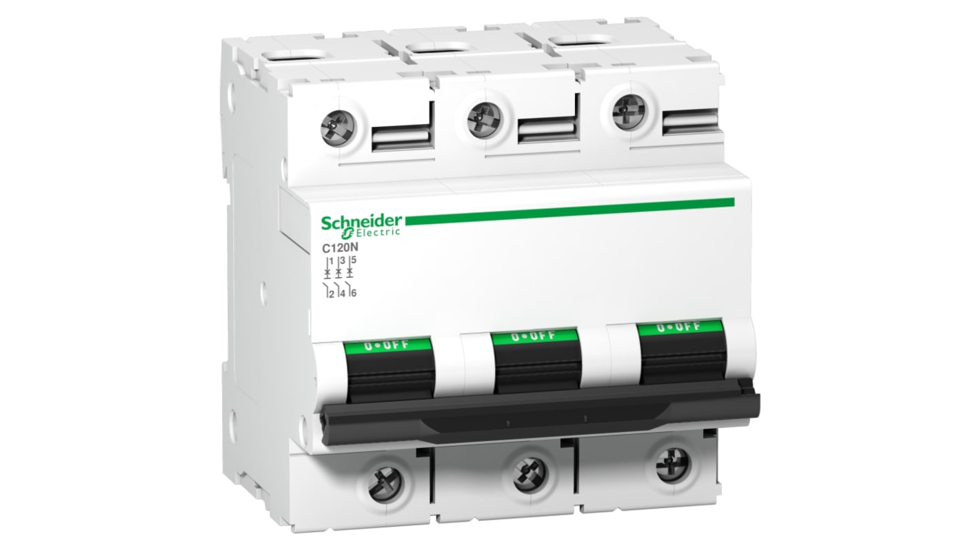 Schneider Electric Acti 9 C120N MCB, 3P, 80A Curve C, 440V AC, 375V DC, 10 kA, 20 kA Breaking Capacity