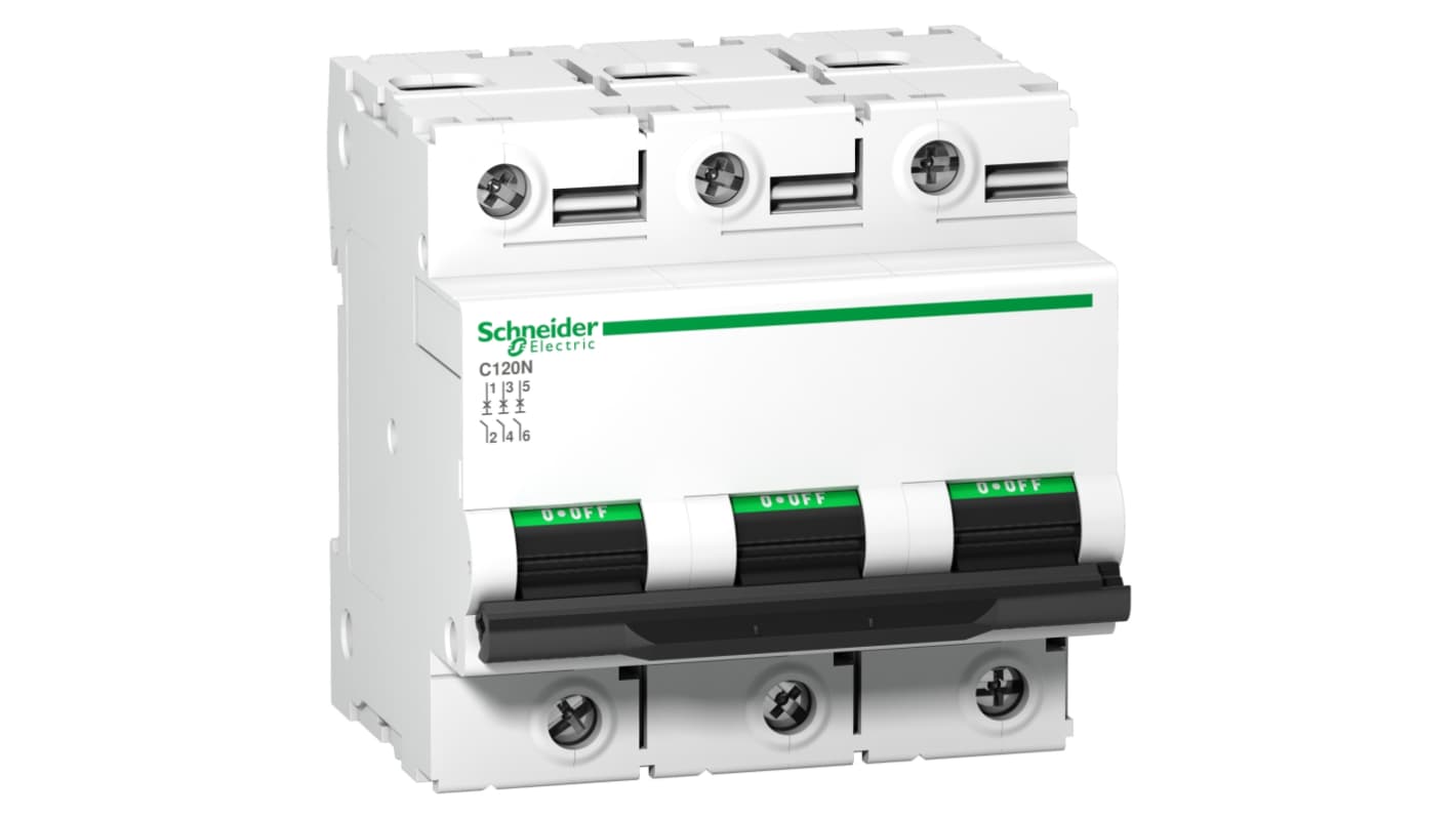 Schneider Electric Acti 9 C120N MCB, 3P, 125A Curve C, 440V AC, 375V DC, 10 kA, 20 kA Breaking Capacity