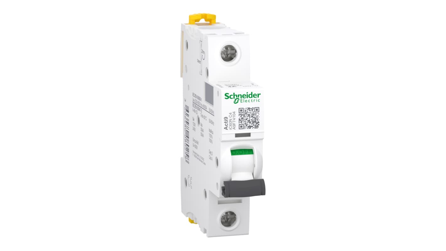 Schneider Electric Acti 9 iC60N MCB, 1P, 4A Curve C, 240V AC, 72V DC, 50 kA Breaking Capacity