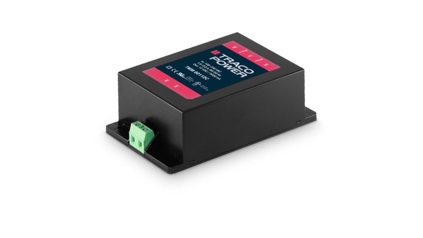 Alimentatore ca/cc TRACOPOWER TMM 60112C, 60W, ingresso 85 → 264V ca, uscita 12V cc, 5A TMM 60C