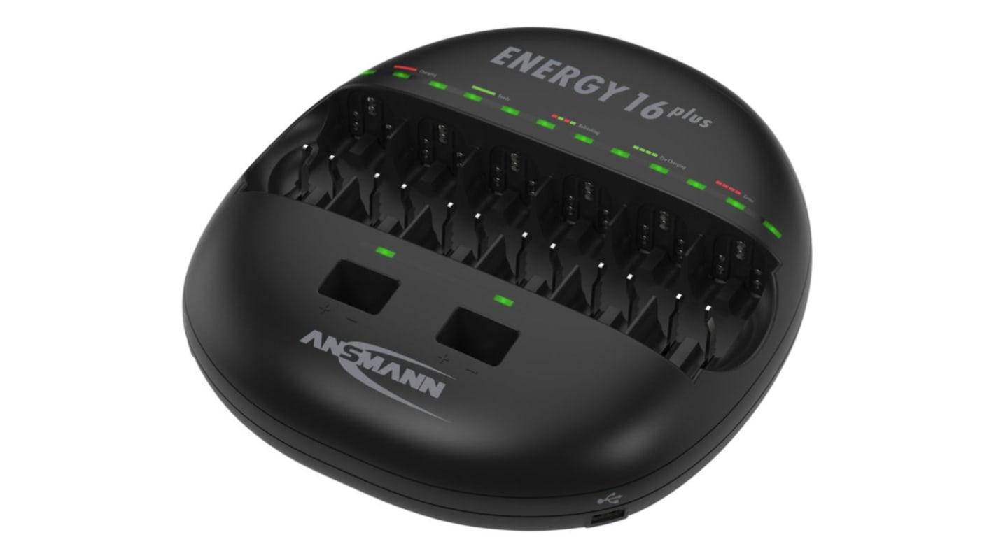 Ansmann Energy 16 Plus Battery Charger For NiCd, NiMH 9V, AA, AAA, C, D with EU, UK plug