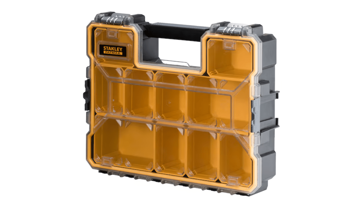 Stanley 10 Cell Black, Yellow Metal, PC, Adjustable Compartment Box, 330mm x 432mm x 109mm
