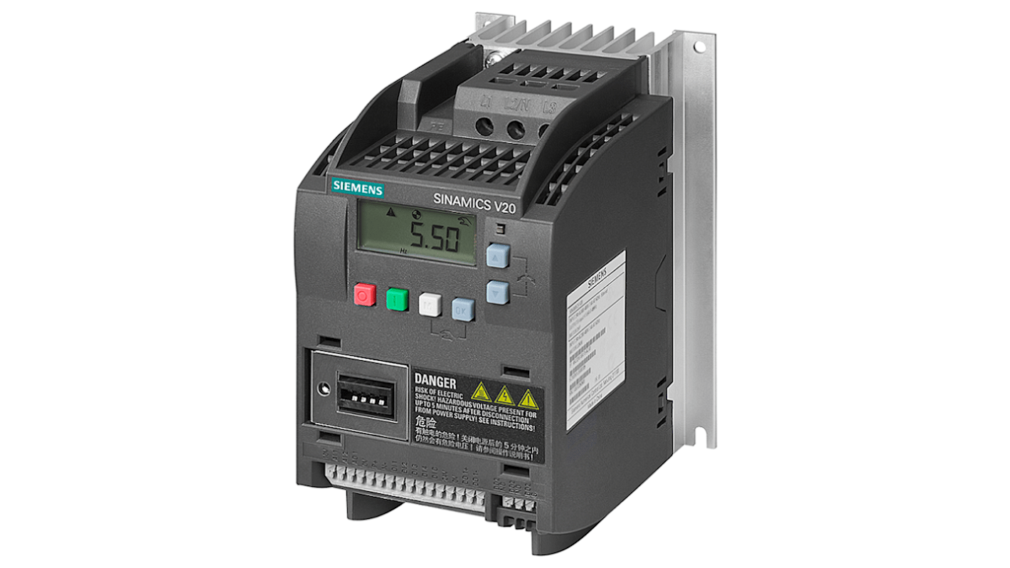 Siemens インバータ SINAMICS V20, 380 → 480 V ac 0.55 kW 6SL3210-5BE15-5CV0 ACモータ