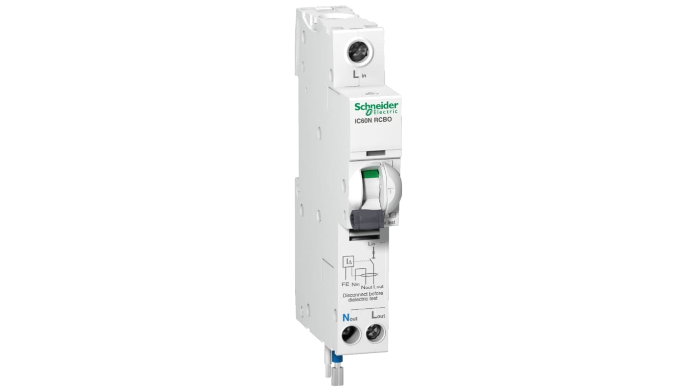 Schneider Electric RCBO, 32A Current Rating, 1P+N Poles, 100mA Trip Sensitivity, Acti 9 Range