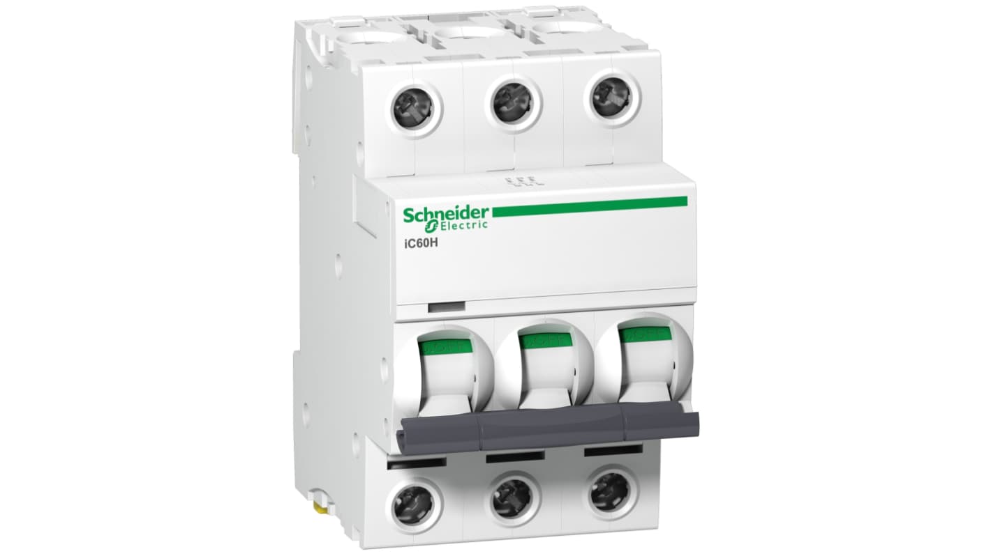 Schneider Electric Acti 9 iC60H MCB, 3P, 32A Curve C, 440V AC, 100 → 133V DC, 10 kA Breaking Capacity