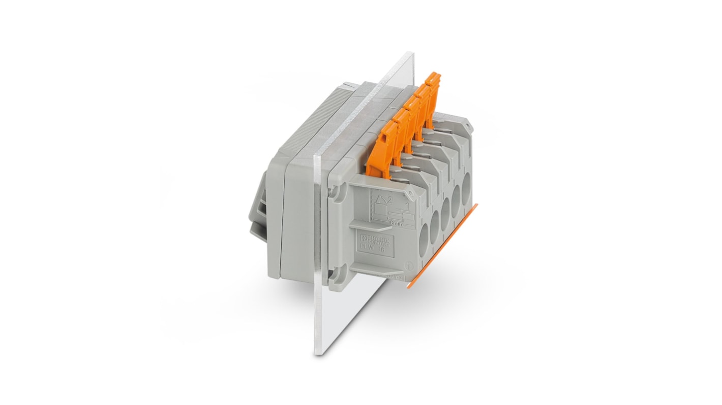 Phoenix Contact PLW 16-6/4-10 Series Feed Through Terminal Block, 4-Contact, 10mm Pitch, Panel Mount, 1-Row, Screw