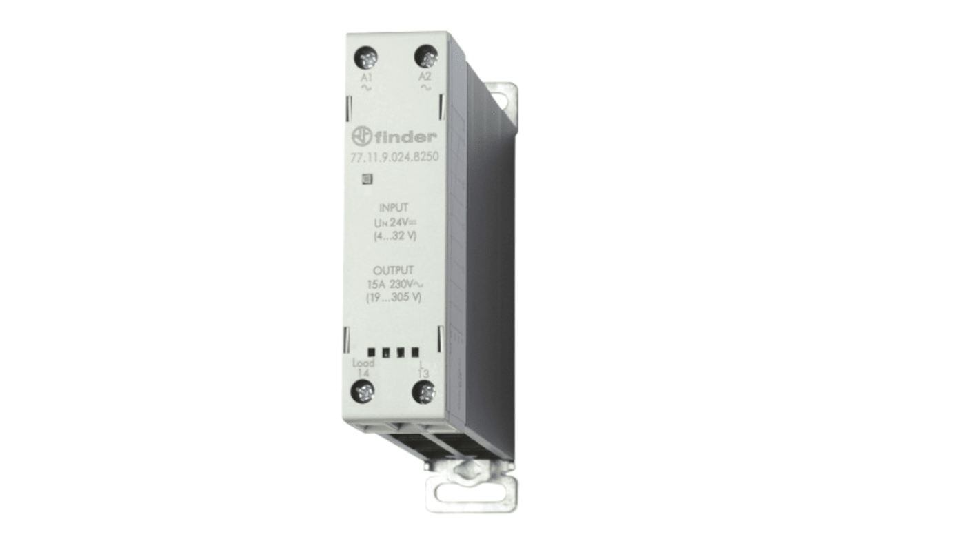 Finder 77 Series Solid State Relay, 15 A Load, DIN Rail Mount, 305 V ac Load, 24 V dc Control