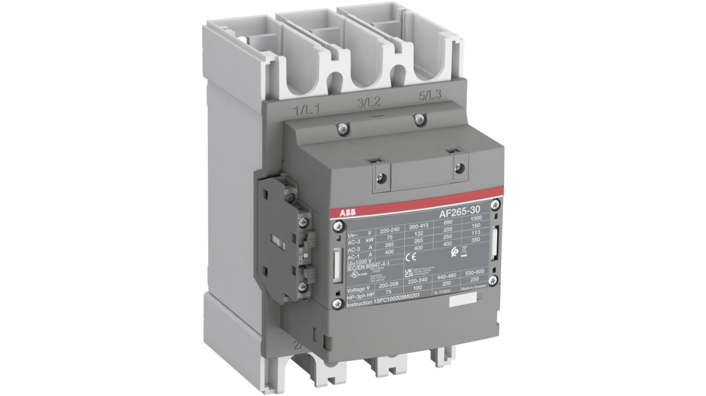 ABB AF265-30-11-11 AF Contactor, 24 V ac/dc Coil, 3-Pole, 400 A, 132 kW, 3NO, 690 V ac