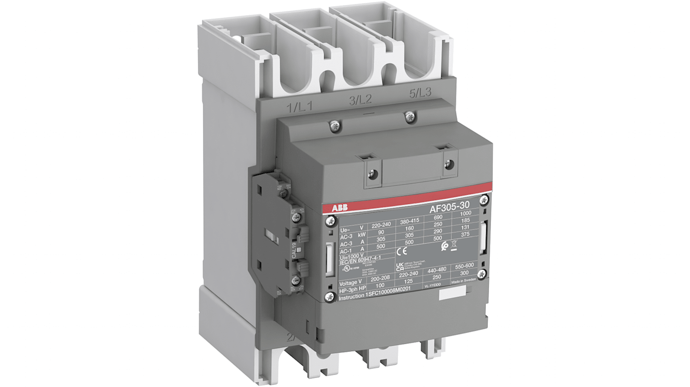 ABB AF305-30-11-11 AF Leistungsschütz 24 V ac/dc-Spule, 3 -polig , 690 V ac / 400 A 160 kW 3 Schließer 2-Hilfskontakte