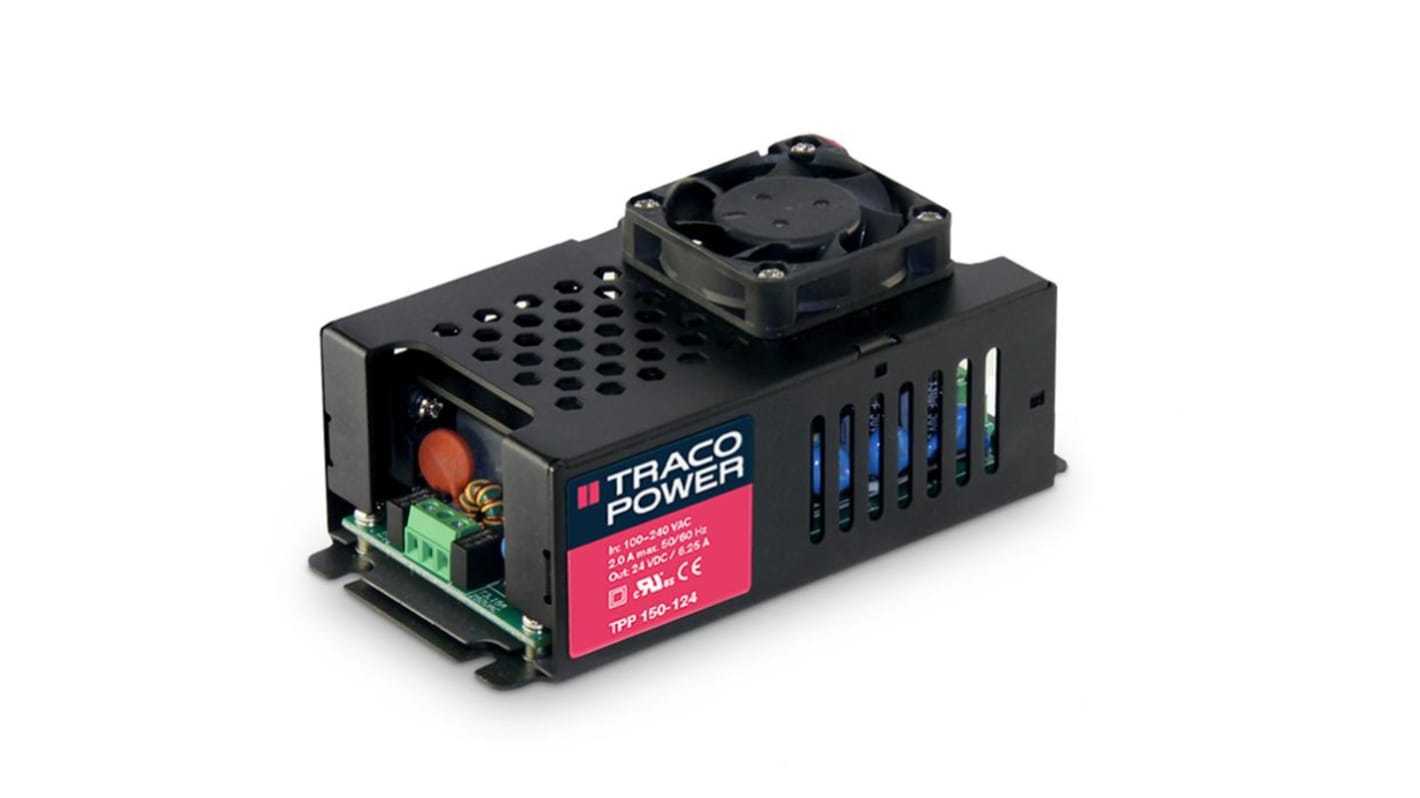 TRACOPOWER Switching Power Supply, TPP 150-124, 24V dc, 6.25A, 150W, 1 Output, 90 → 264V ac Input Voltage