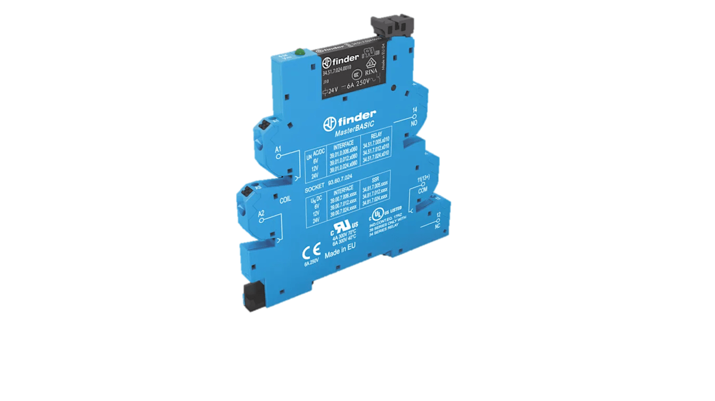 Finder 39 Series Electromechanical Interface Relay, DIN Rail Mount, 24V ac/dc Coil, SPDT, 1-Pole
