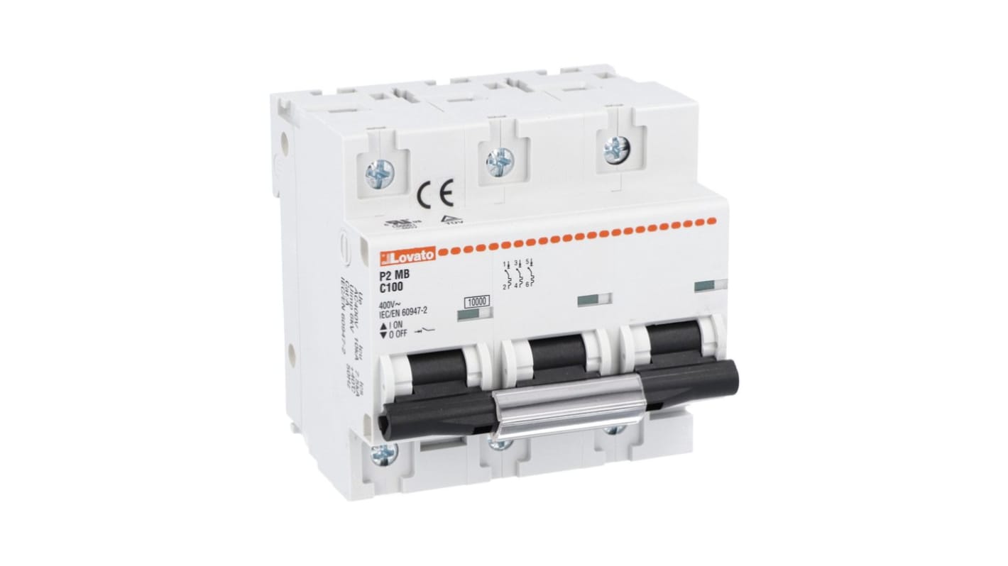Lovato C型MCB, 3极, 10 kA分断, 100A, 230VAC, 60VDC, P2MB系列