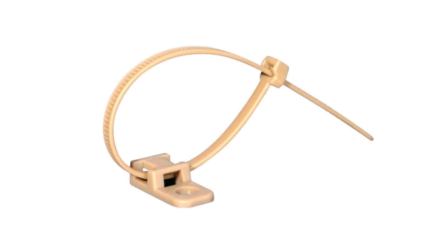 HellermannTyton Self Adhesive Beige Cable Tie Mount 10.2 mm x 20.5mm, 4.6mm Max. Cable Tie Width