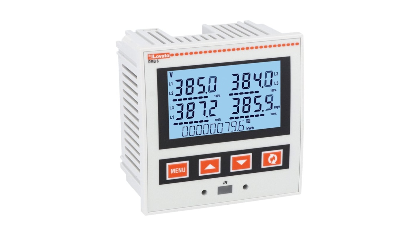 Medidor de energía Lovato serie DMG, display LCD, precisión ±1 %, 1, 2, 3 fases, dim. 92mm x 92mm