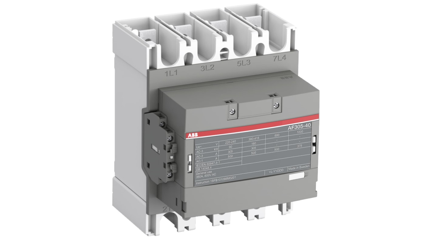ABB AF305 AF Contactor, 230 V ac Coil, 4-Pole, 500 A, 160 kW, 4NO, 1 kV