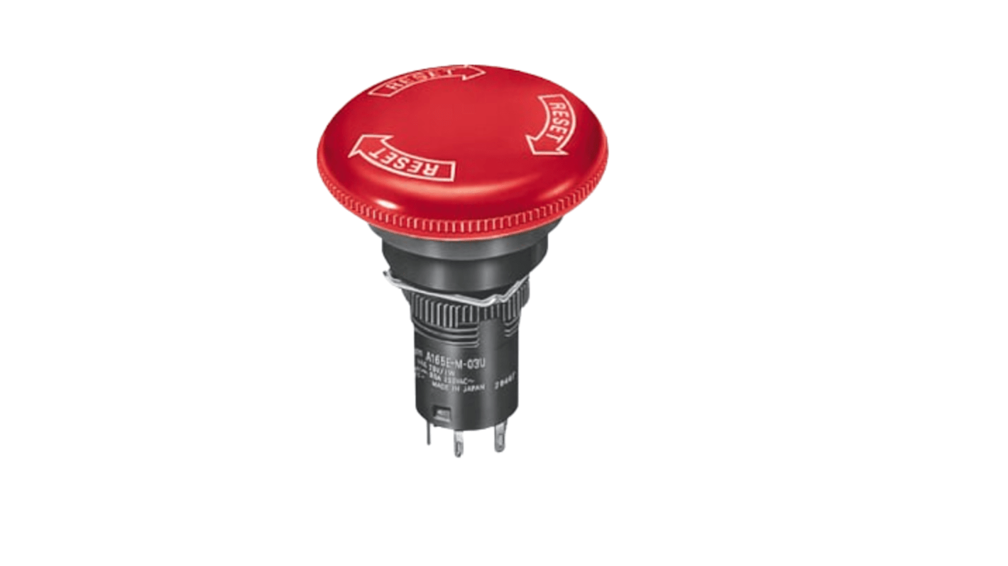 Omron A165E Series Twist Release Emergency Stop Push Button, Panel Mount, 16mm Cutout, IP65