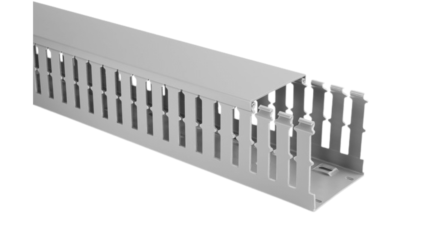 HellermannTyton Grey Slotted Panel Trunking - Open Slot, W15 mm x D18mm, L2m, PVC