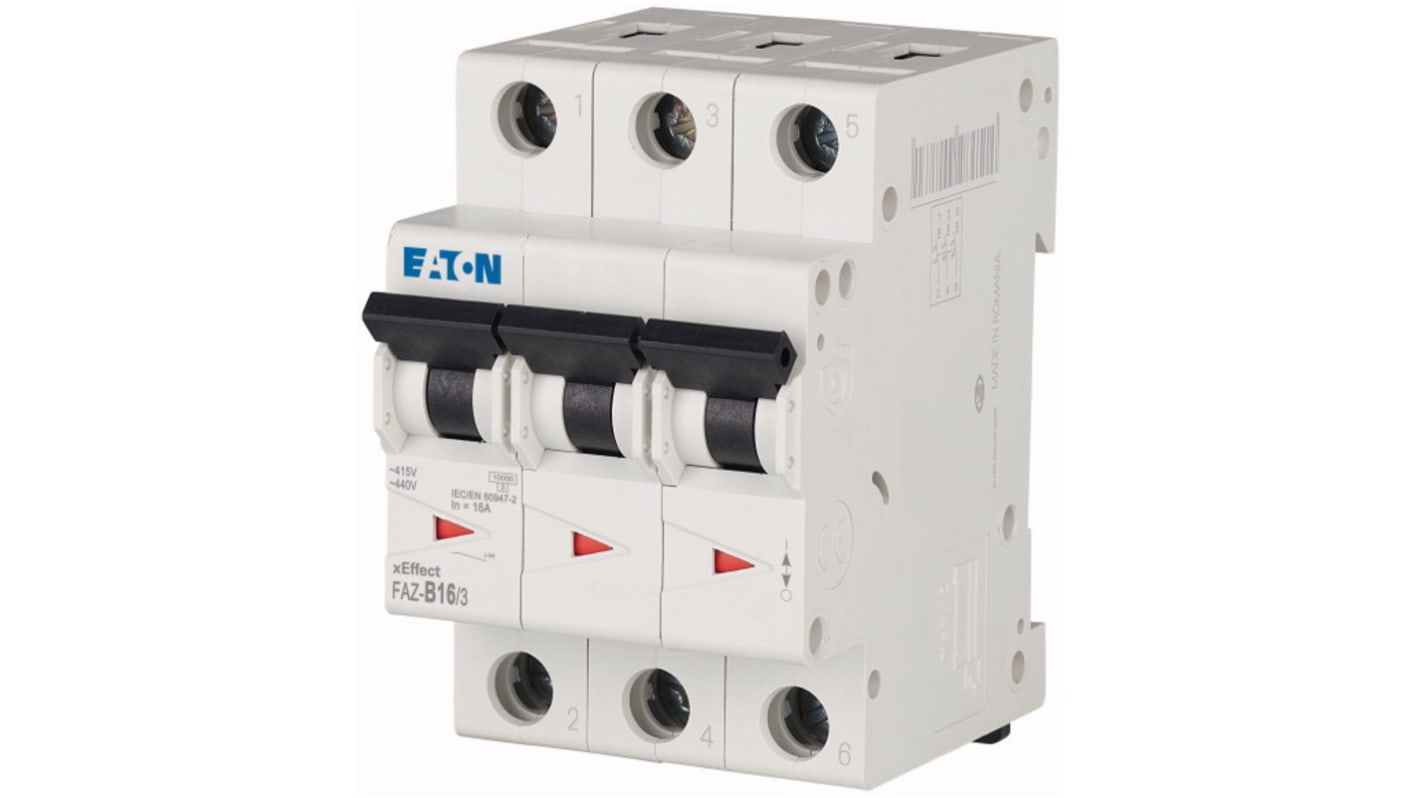 Eaton xEffect MCB, 3P, 16A Curve B, 240 → 415V AC, 10 kA Breaking Capacity