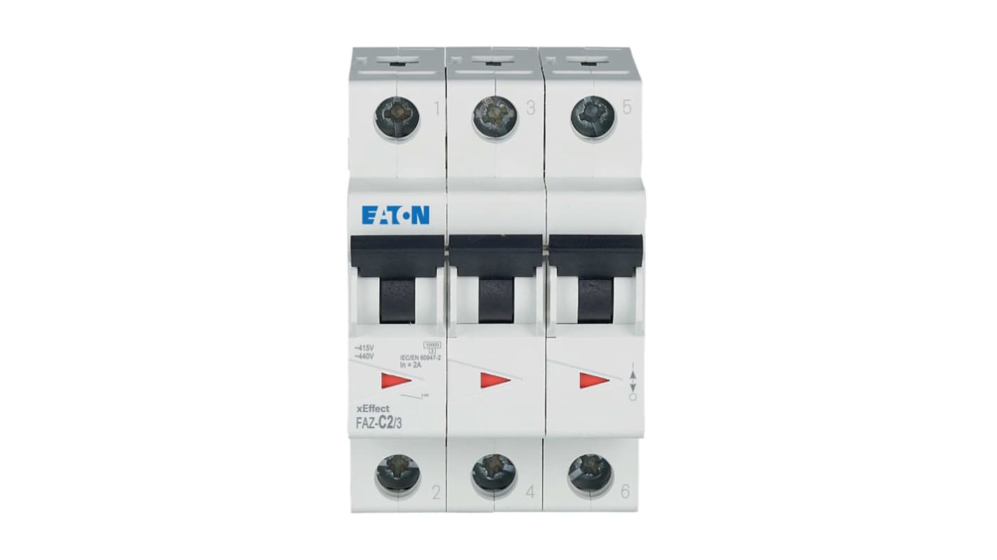 Eaton xEffect MCB, 3P, 2A Curve C, 240 → 415V AC, 10 kA Breaking Capacity