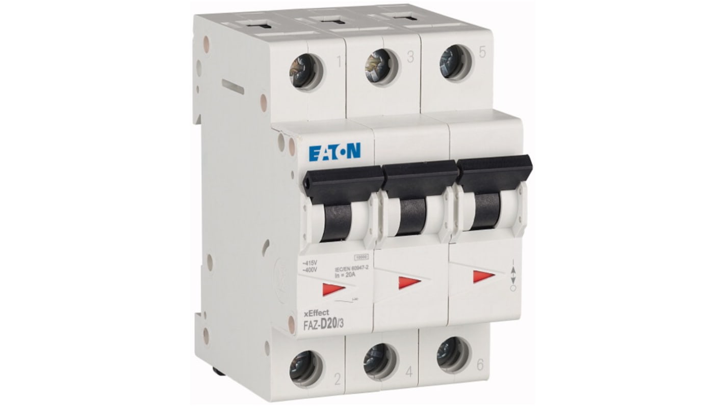 Eaton xEffect MCB, 3P, 20A Curve D, 240 → 415V AC, 10 kA Breaking Capacity