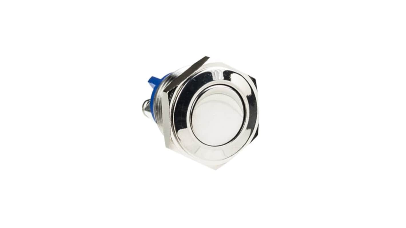 Bulgin Push Button Switch, Momentary, Panel Mount, 16.2mm Cutout, SPST, 36V dc, IP65