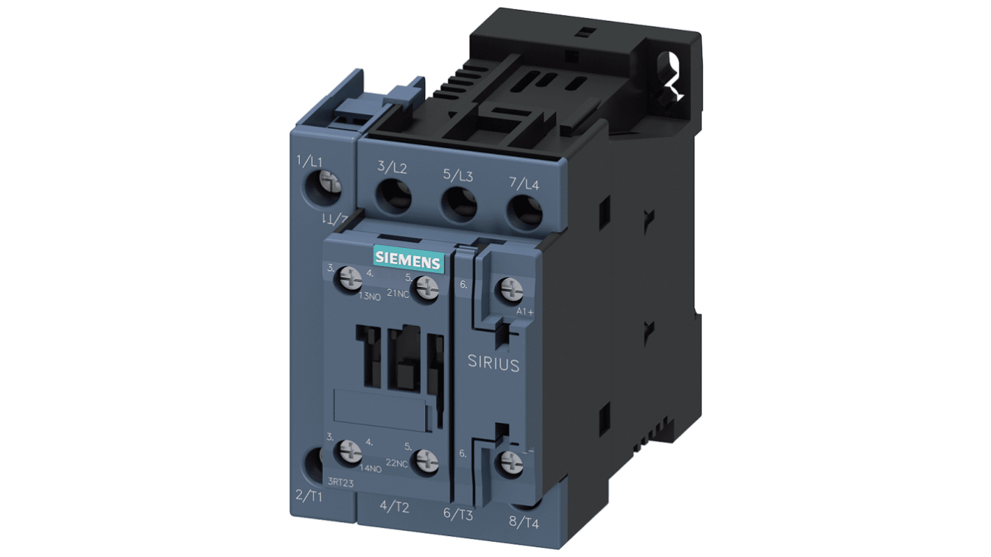 Siemens SIRIUS 3RT.3 Size S0, 3RT23 Contactor, 24 V dc Coil, 4-Pole, 40 A, 7.5 kW, 4NO, 400 V ac