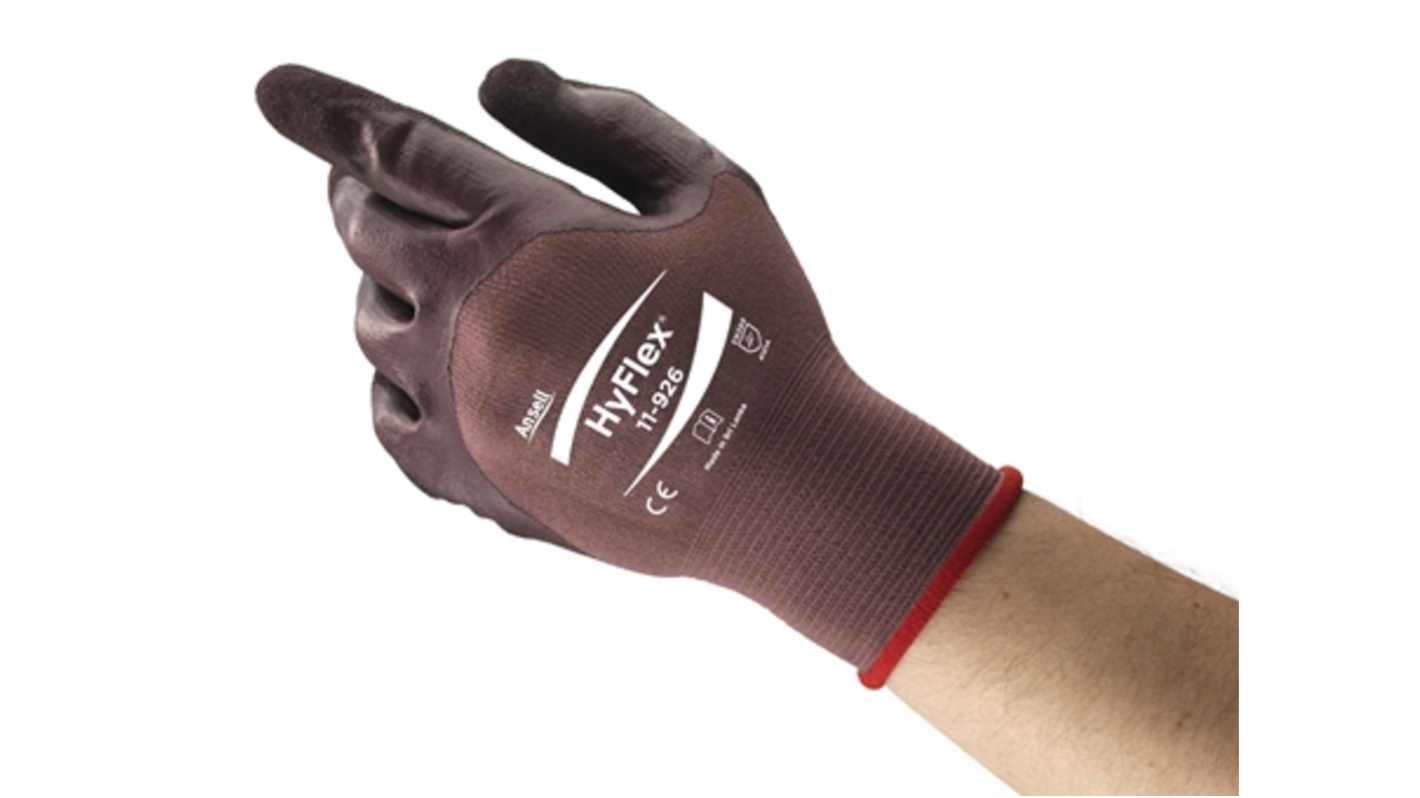 Ansell HyFlex 11-926 Brown Nylon Oil Resistant Work Gloves, Size 10, Nitrile Coating