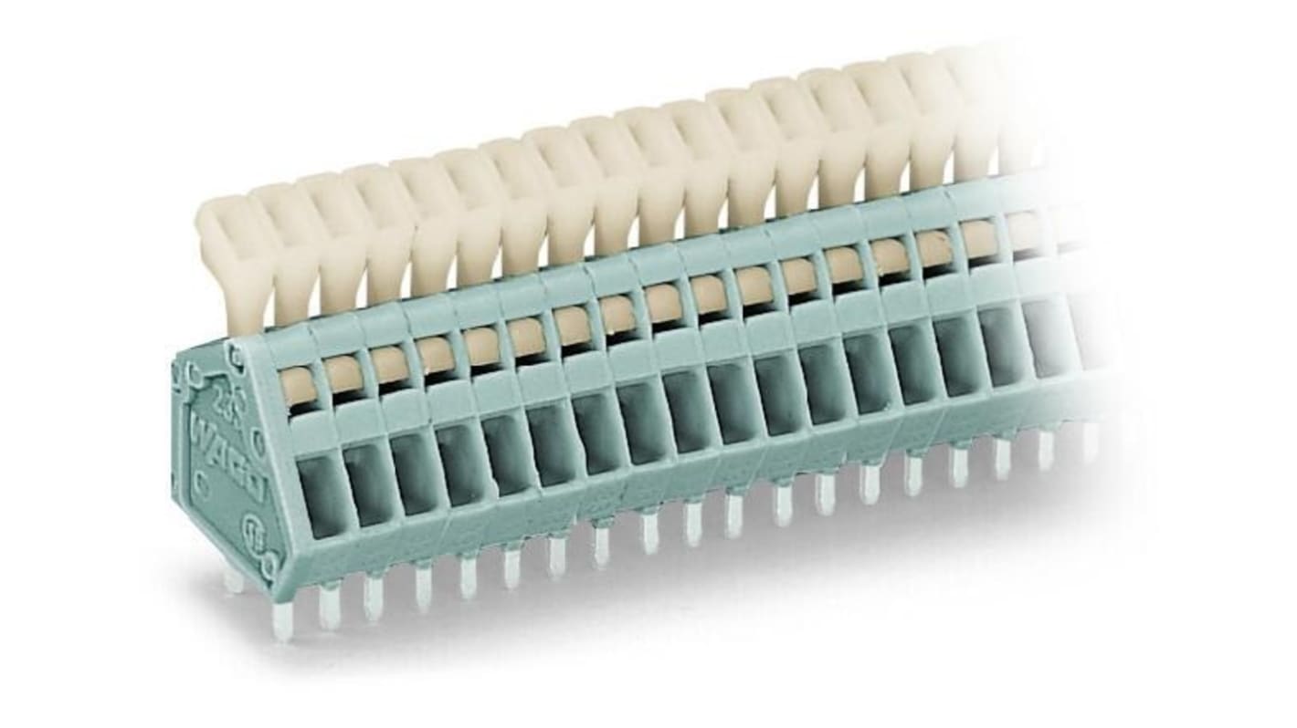WAGO PCB端子排, 16p, 2.5mm间距, 6A, 160 V，320 V, THT安装, 焊接端接, 直向, 灰色, 233系列