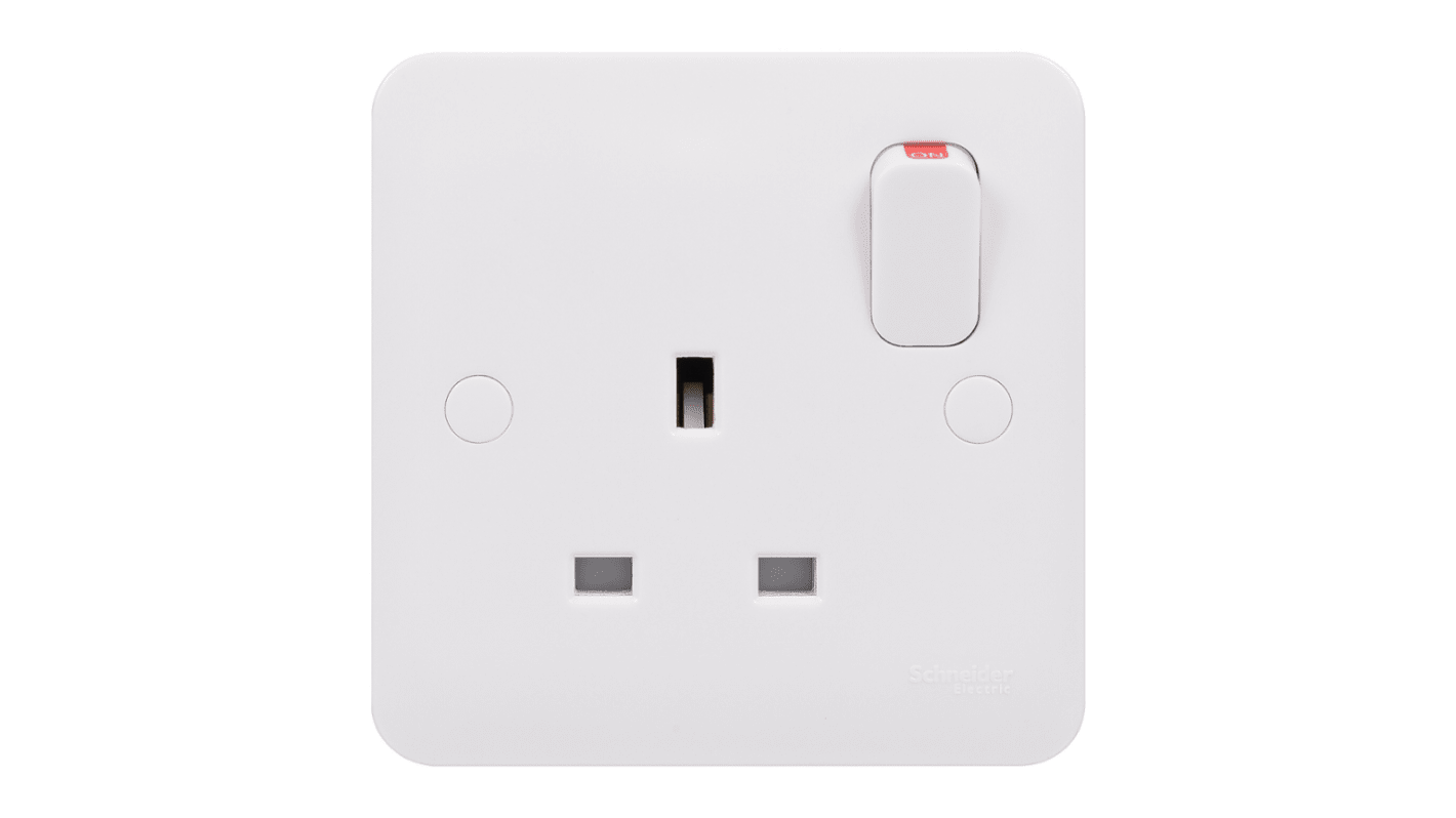 Schneider Electric 英标插座, 带开关, 1位, 壁挂式安装, 室内使用, 13A, 白色, Lisse系列