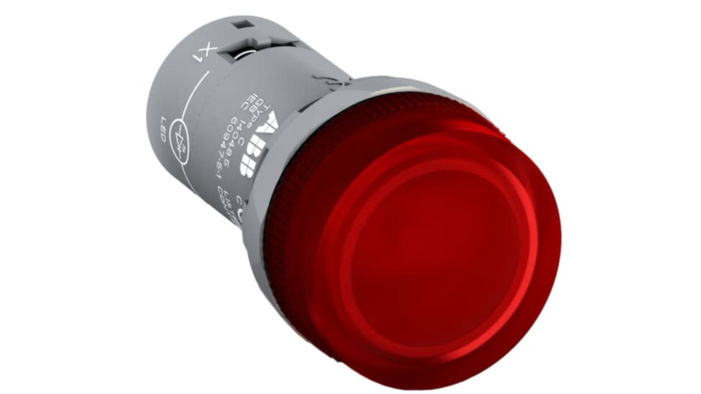 ABB 红色圆形按钮指示灯, Φ22mm开孔, 24V 交流/直流, 16mA, 面板安装, IP66, IP67, IP69K