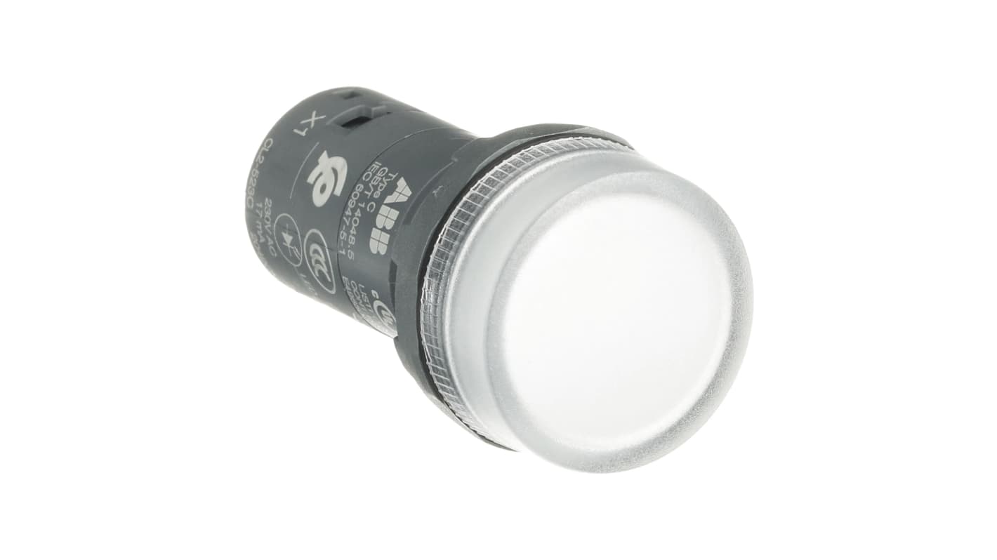 ABB, Panel Mount Clear LED Pilot Light, 22mm Cutout, Round, 230V ac