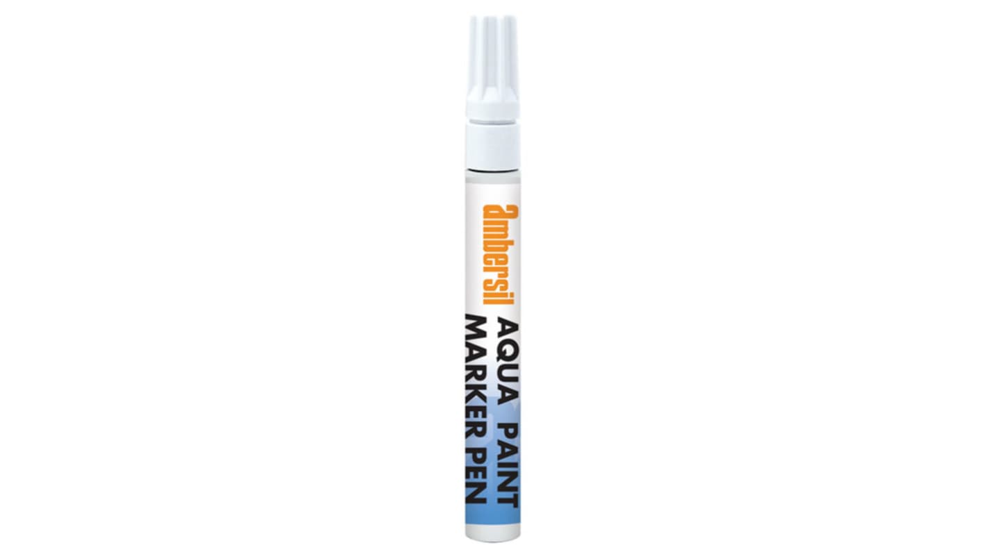 Marcador de pintura Ambersil AQUA de color Blanco, punta mediana de 4.5mm, para Vidrio, metal, plástico