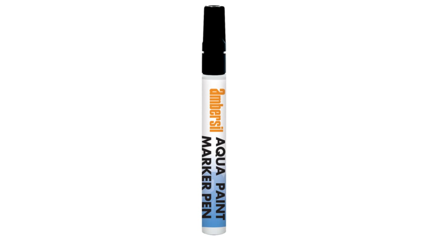 Marcador de pintura Ambersil AQUA de color Negro, punta mediana de 4.5mm, para Vidrio, metal, plástico