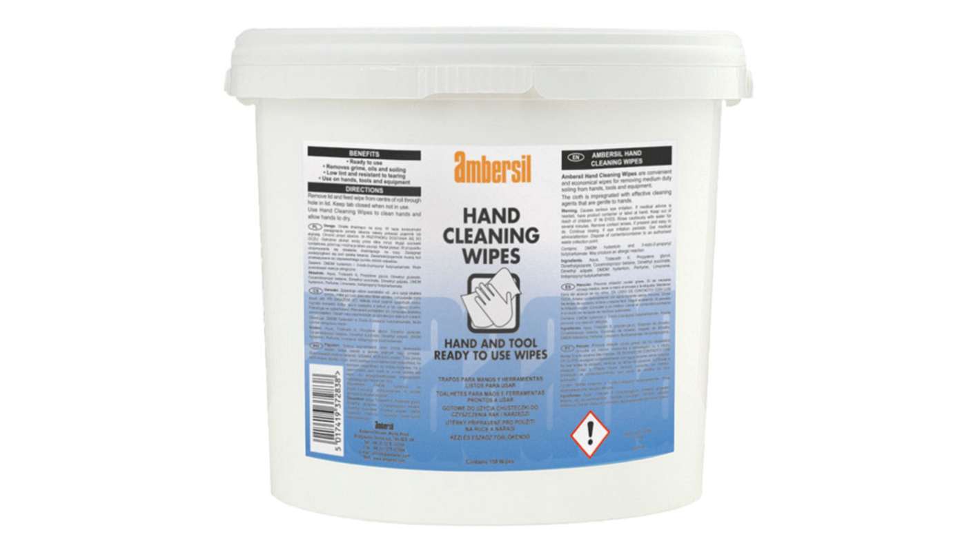Ambersil Wet Hand Wipes, Tub of 150, 265 x 265mm