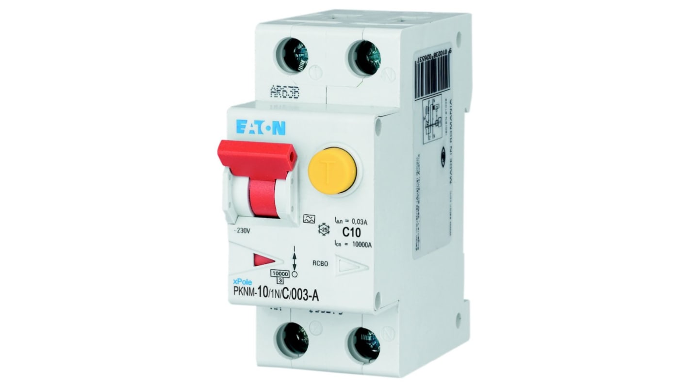 Eaton RCD, 10A, 2 Pole, 30mA, Type C, 230V