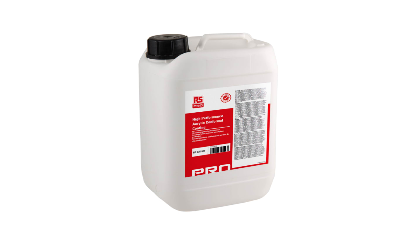 RS PRO Transparent Acrylic Resin Conformal Coating, 5 L Can, -55°C min, +130°C max