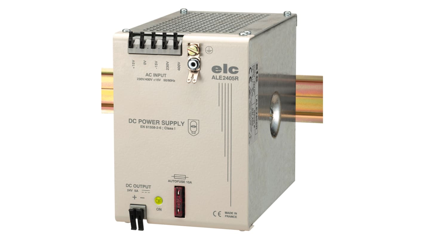 ELC ALE ALE DIN RAIL -Phasen Linear DIN-Schienen Netzteil 120W, 230V → 440V ac, 24V dc / 5A