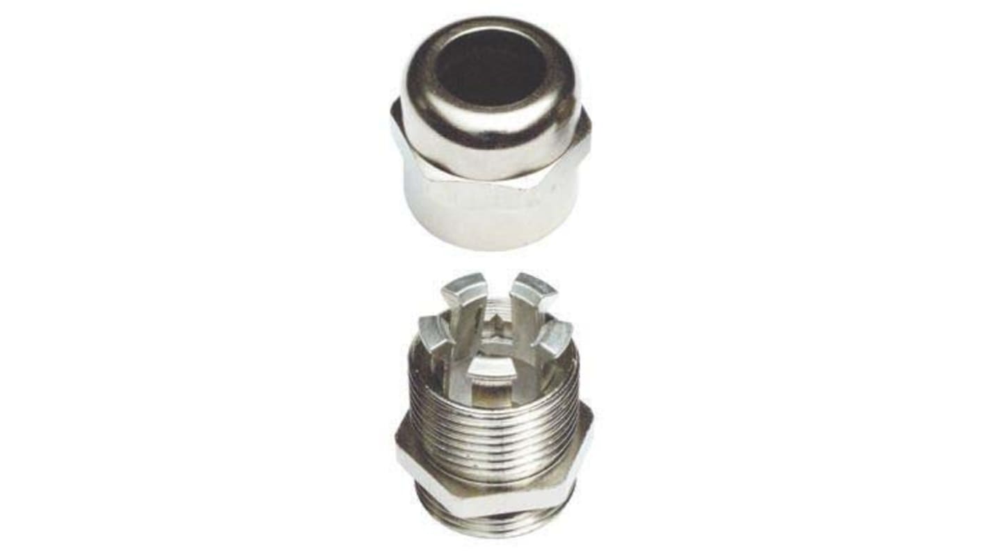 SIB WADI-TEC Series Metallic Nickel Plated Brass Cable Gland, M16 Thread, 4mm min., 6.5mm max., IP68