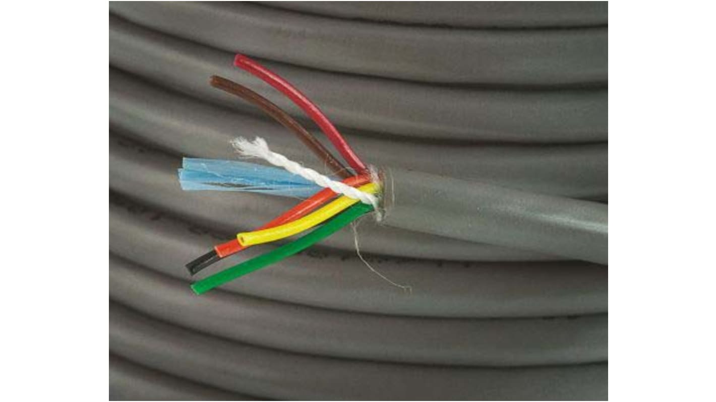 Alpha Wire Xtra-Guard 1 Multicore Industrial Cable, 6 Cores, 0.23 mm², Unscreened, 30m, Grey PVC Sheath, 24 AWG
