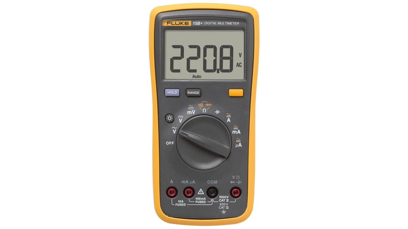 Fluke -15B+ 真有效值手持式万用表, 最大1000V 交流, 最大1000V 直流, 最大40MΩ
