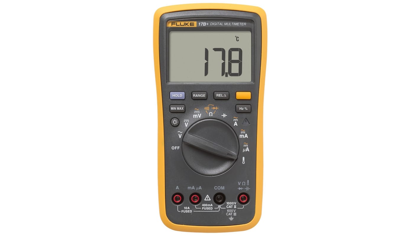 Fluke -17B+ 真有效值手持式万用表, 最大1000V 交流, 最大1000V 直流, 最大40MΩ