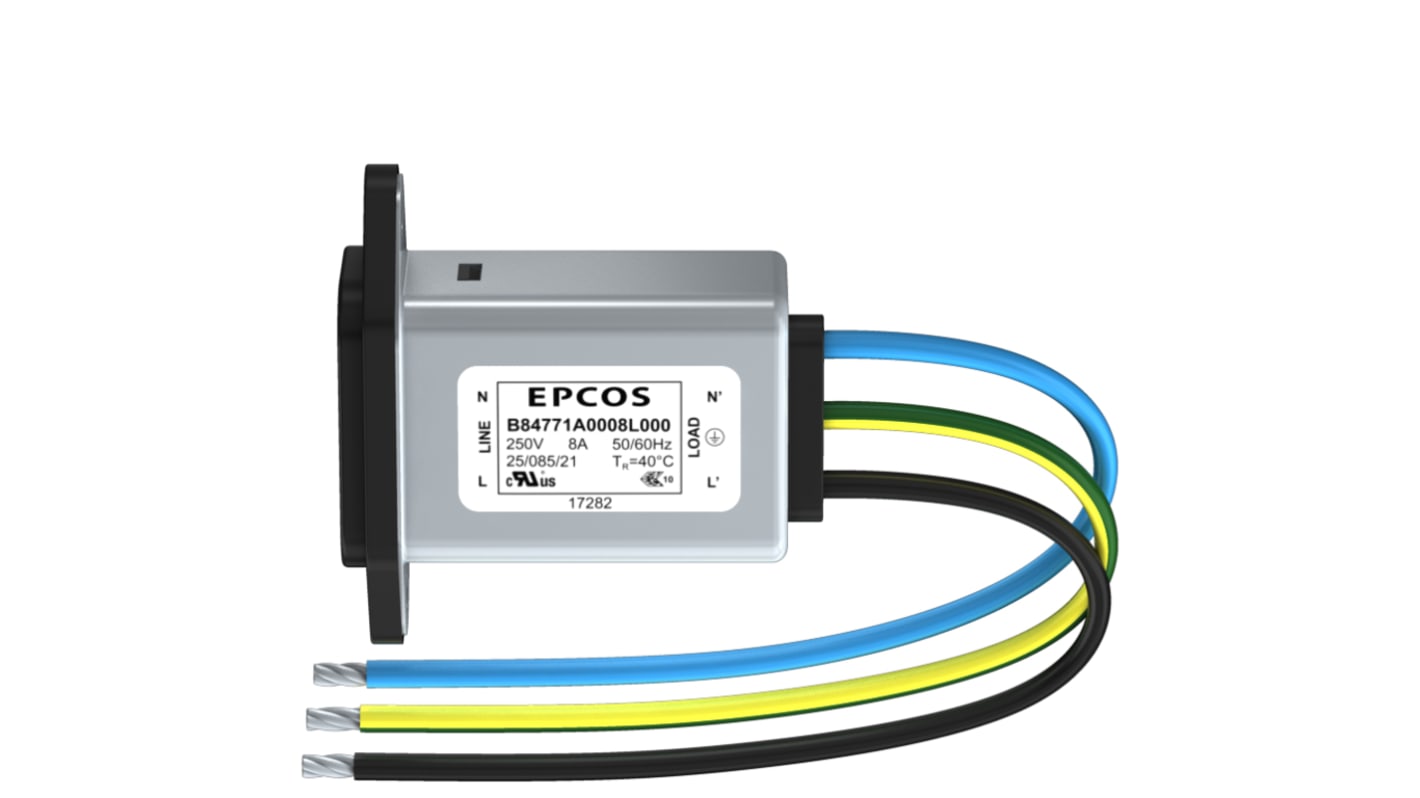 EPCOS 3A, 250 V ac/dc Male Panel Mount IEC Inlet Filter B84771M0003L000, Wire