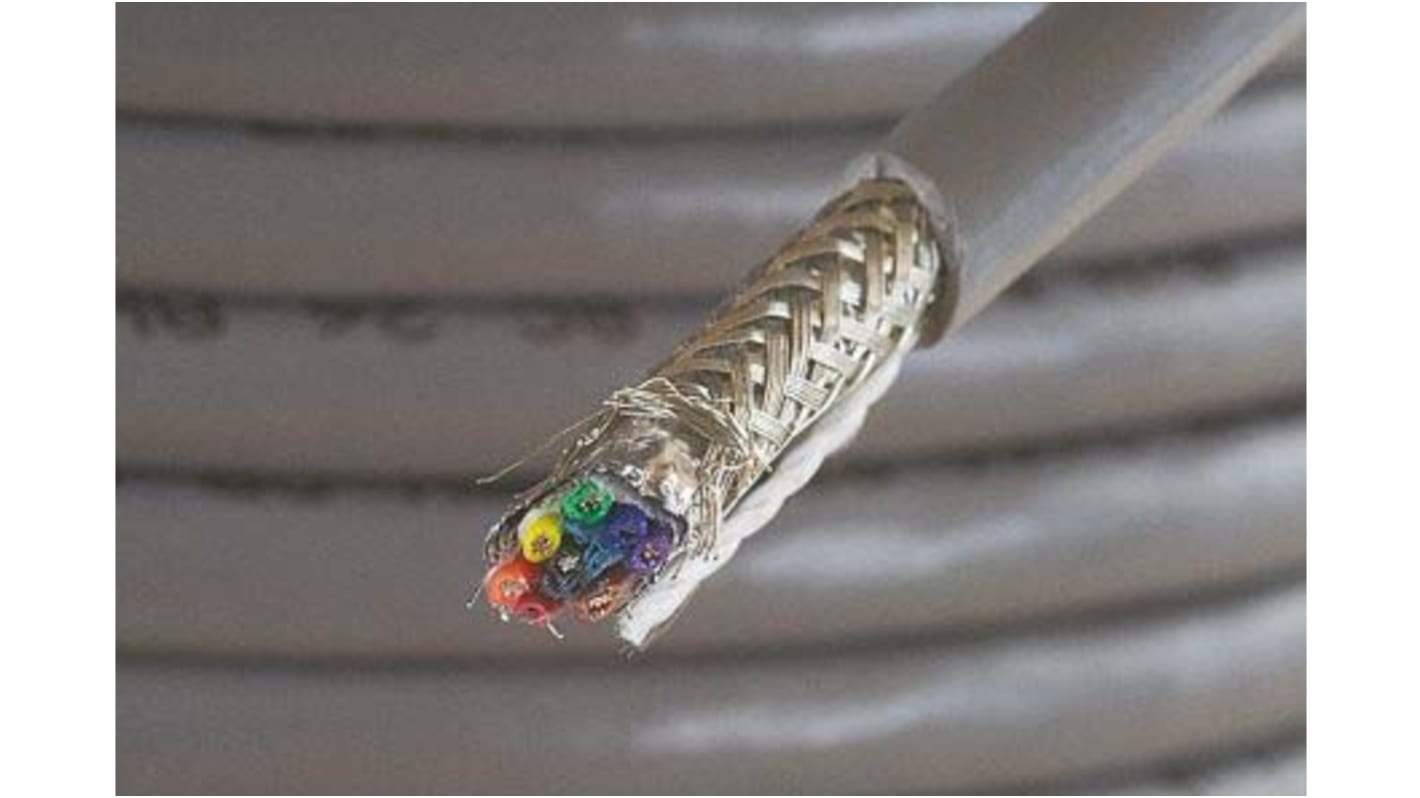 Alpha Wire Xtra-Guard 1 Multicore Industrial Cable, 8 Cores, 0.23 mm², Screened, 100m, Grey PVC Sheath, 24 AWG