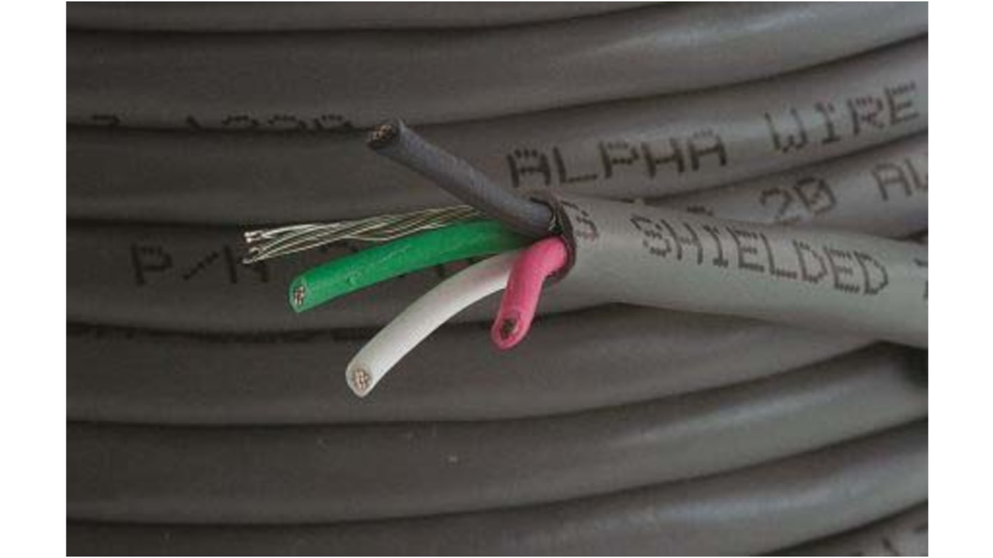 Alpha Wire Alpha Essentials Communication & Control Control Cable, 4 Cores, 0.56 mm², Screened, 30m, Grey PVC Sheath,