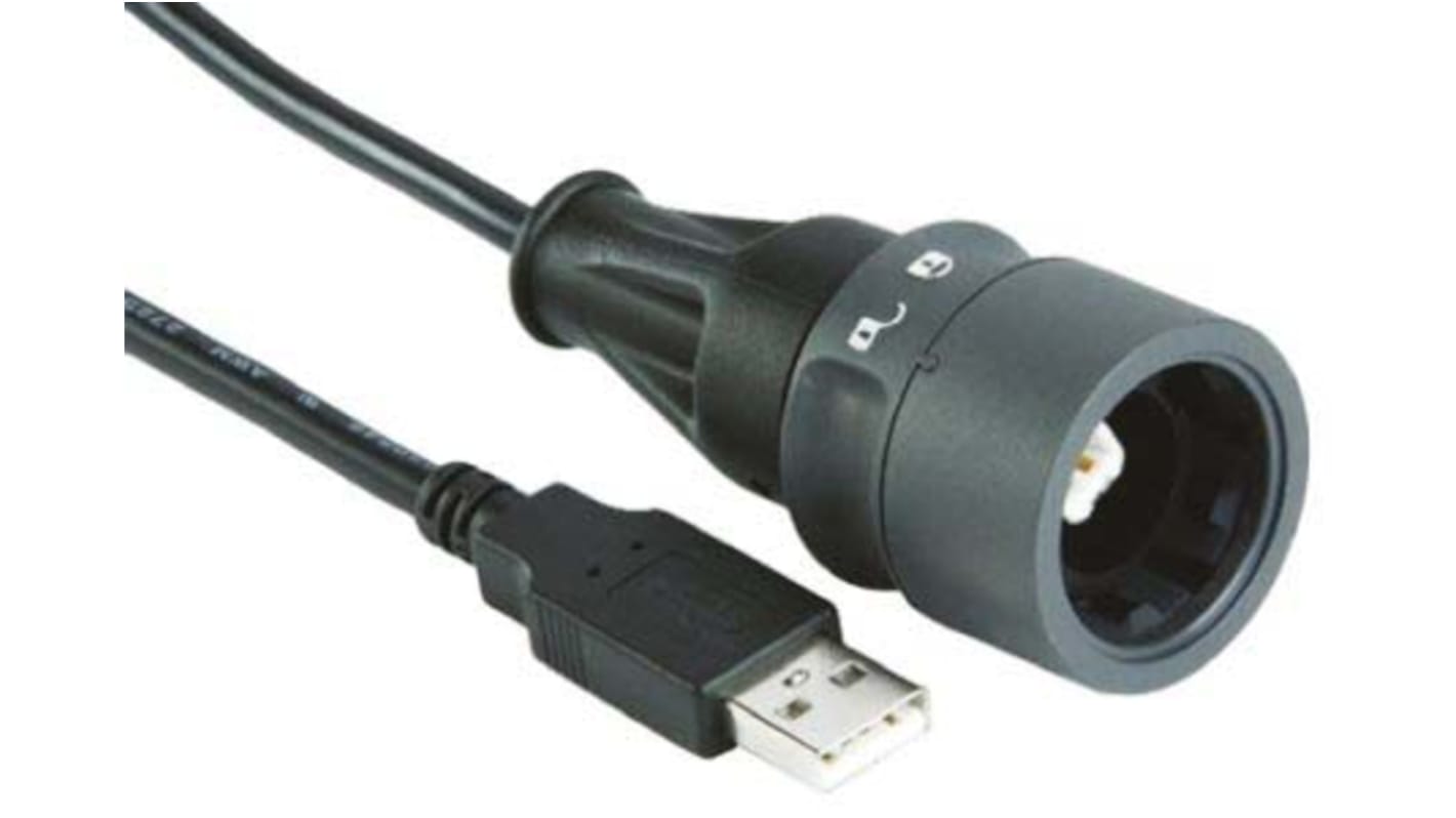 Bulgin USB 2.0, Male USB B to Male USB A, 3m