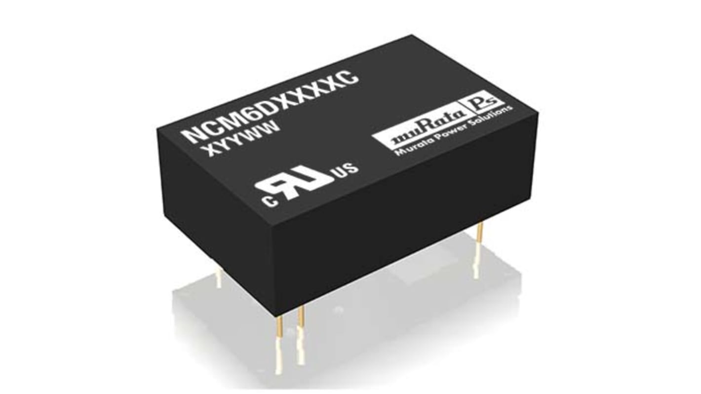 Murata Power Solutions NCM6 DC-DC Converter, ±5V dc/ ±600mA Output, 18 → 75 V dc Input, 6W, Through Hole, +85°C