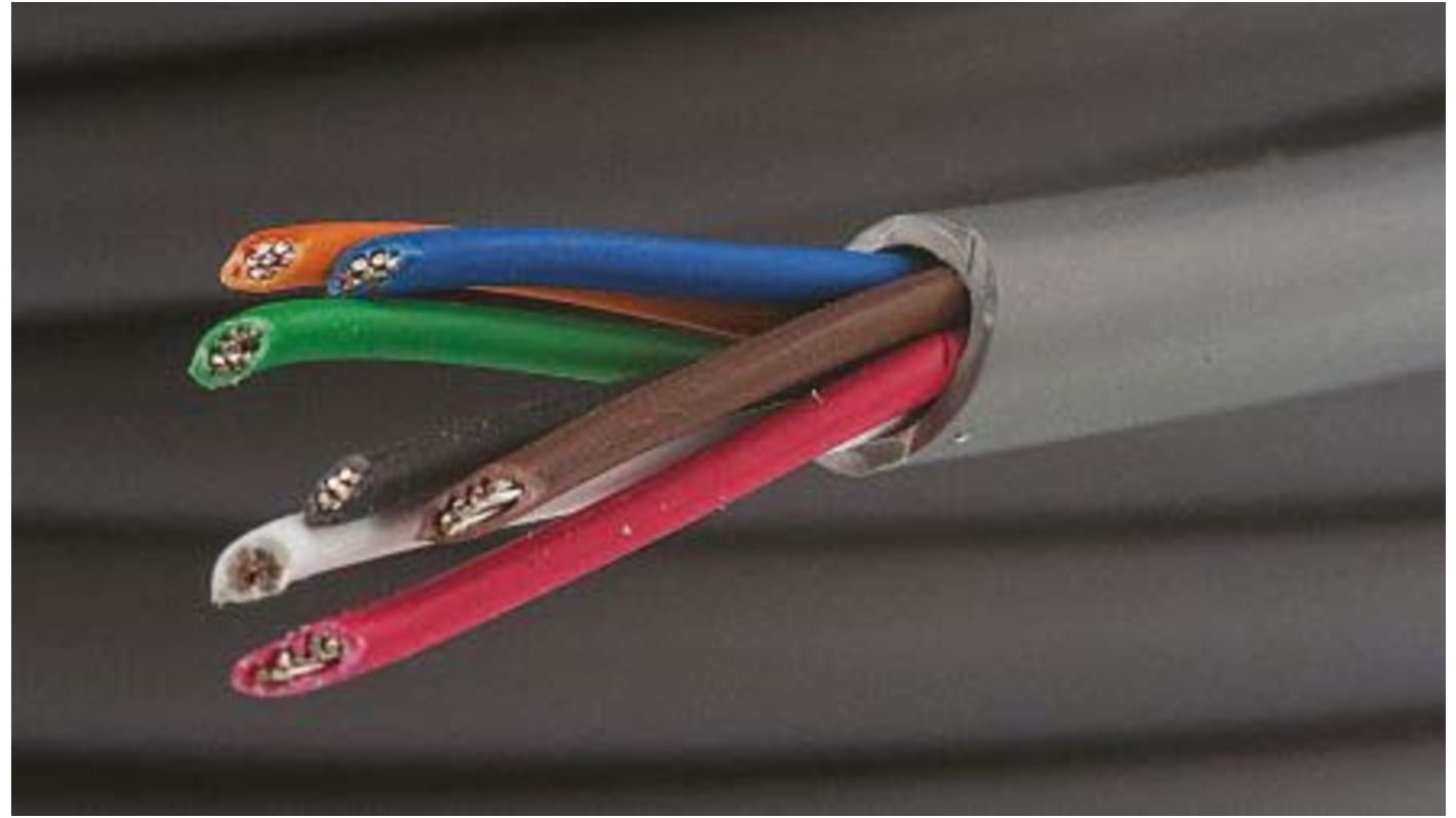 Alpha Wire Alpha Essentials Communication & Control Control Cable, 7 Cores, 0.81 mm², Unscreened, 30m, Grey PVC Sheath,