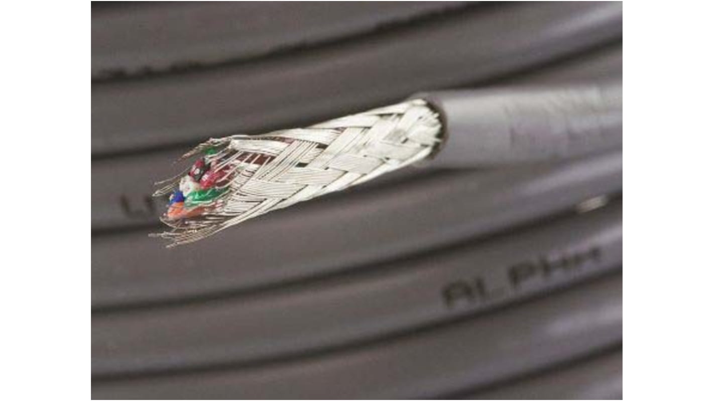 Alpha Wire Alpha Essentials Communication & Control Control Cable, 15 Cores, 0.35 mm², Screened, 30m, Grey PVC Sheath,