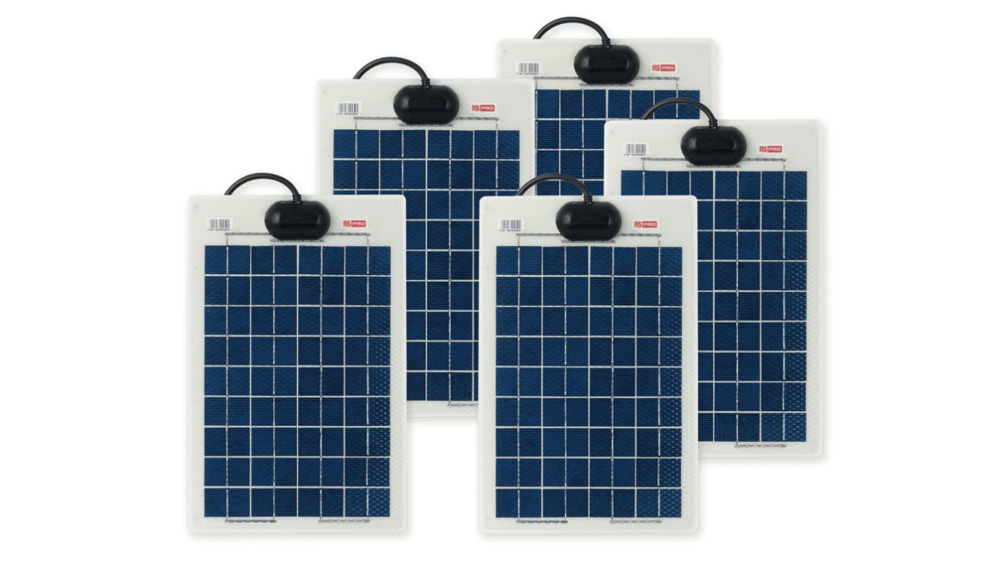 RS PRO Solarmodul Polykristallin 10W, 390 x 250 x 3mm 10W, 21.6V 36 Zellen -40°C +80°C Wirkungsgrad 17%