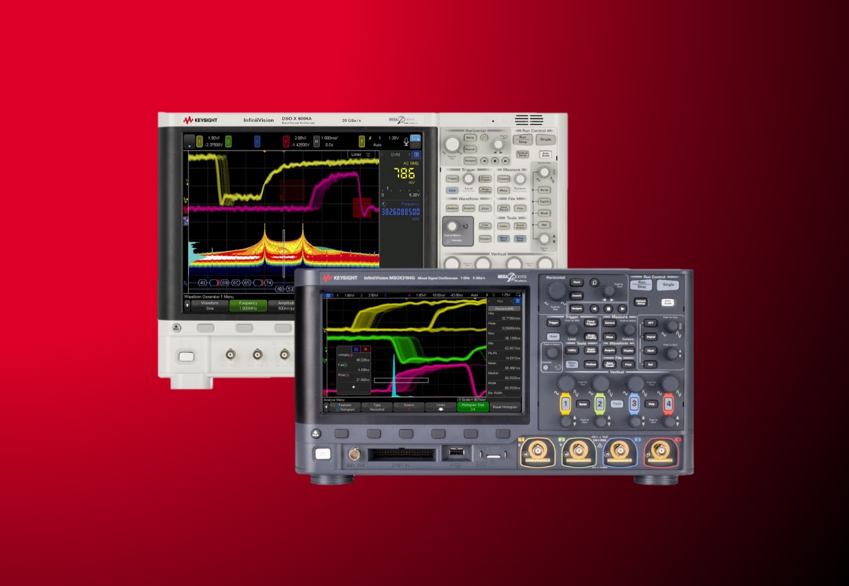 Keysight Oscilloscopes on a red background
